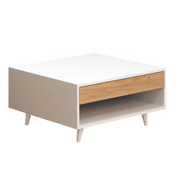 Hanah Home Mesa de Centro de 2 Niveles en Roble y Blanco con Cajón